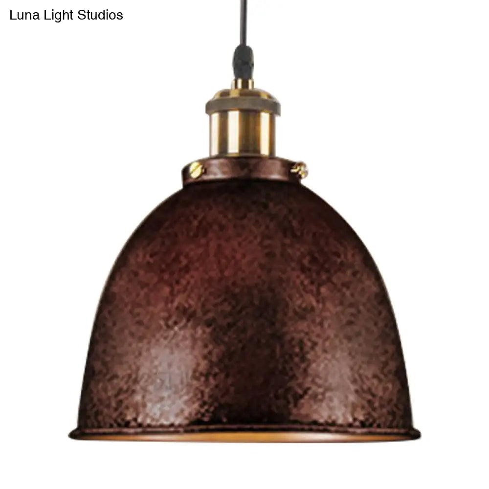 Lonie - Antique Antique Style Dome Pendant Lamp 1 Light Wrought Iron Hanging Light Fixture with Cord in Black/Rust