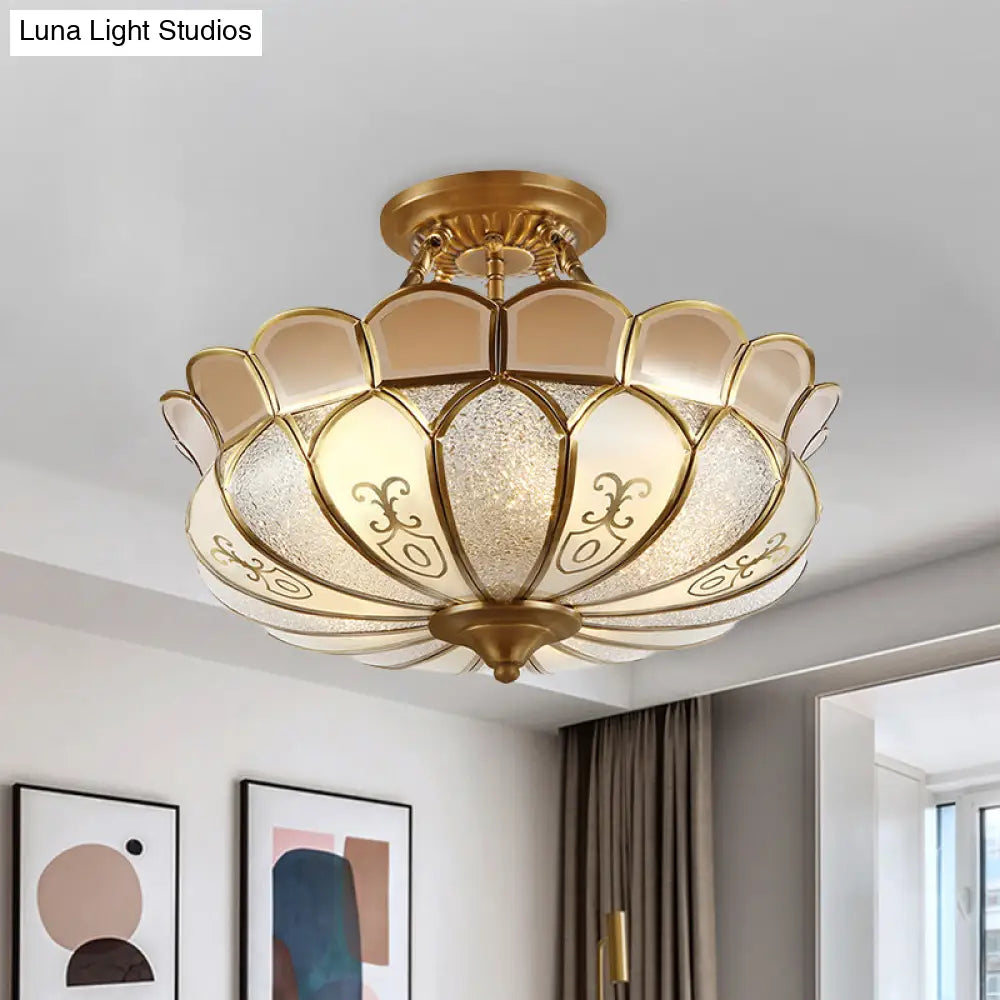 DecorBites™ DecorBites™ Lotus 4/5 Light Colonial Flush Mount with Frosted Glass - Gold Finishing