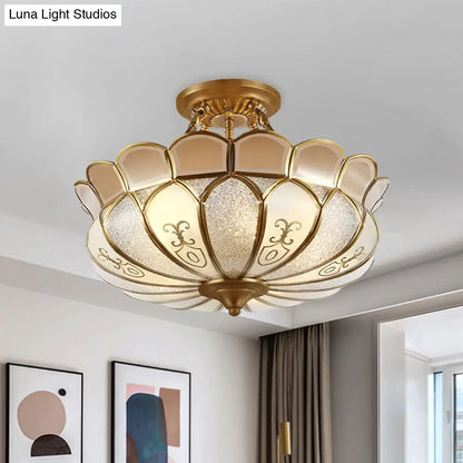 DecorBites™ DecorBites™ Lotus 4/5 Light Colonial Flush Mount with Frosted Glass - Gold Finishing