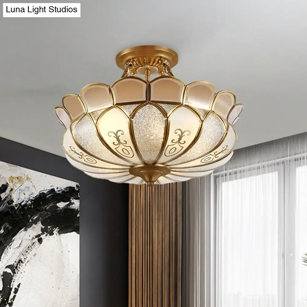 DecorBites™ DecorBites™ Lotus 4/5 Light Colonial Flush Mount with Frosted Glass - Gold Finishing