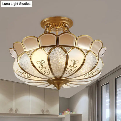 DecorBites™ DecorBites™ Lotus 4/5 Light Colonial Flush Mount with Frosted Glass - Gold Finishing