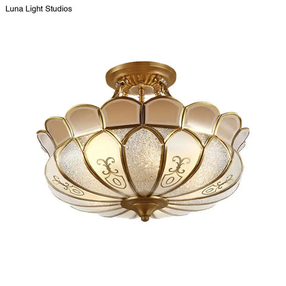 DecorBites™ DecorBites™ Lotus 4/5 Light Colonial Flush Mount with Frosted Glass - Gold Finishing