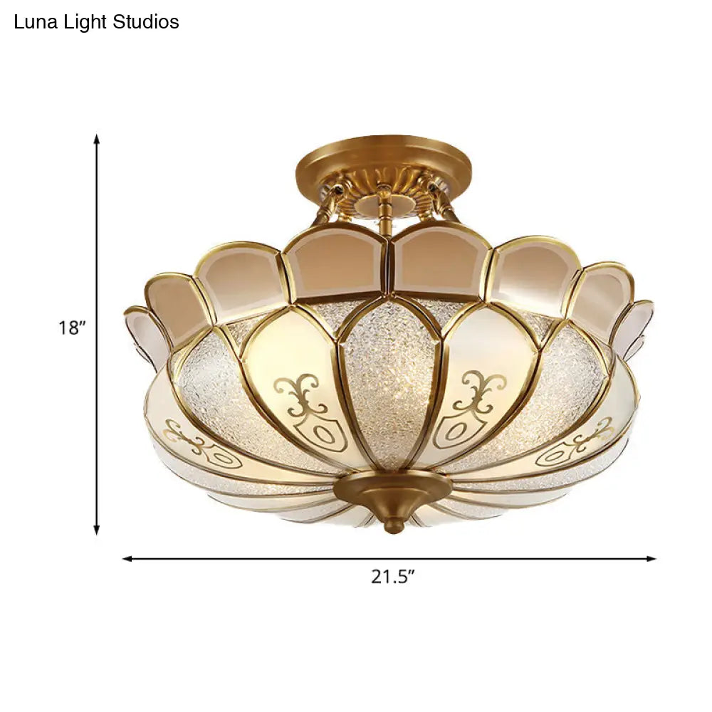 DecorBites™ DecorBites™ Lotus 4/5 Light Colonial Flush Mount with Frosted Glass - Gold Finishing