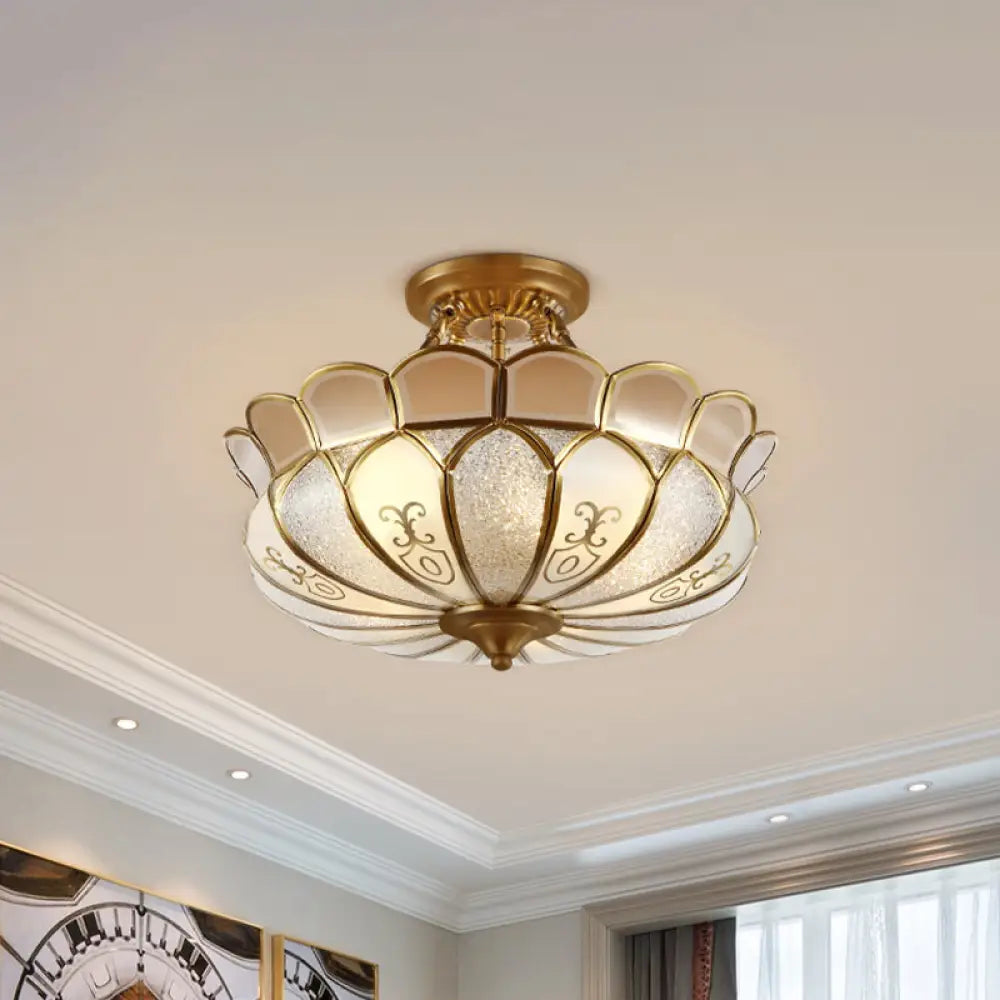 DecorBites™ DecorBites™ Lotus 4/5 Light Colonial Flush Mount with Frosted Glass - Gold Finishing