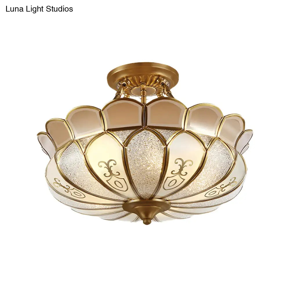 DecorBites™ DecorBites™ Lotus 4/5 Light Colonial Flush Mount with Frosted Glass - Gold Finishing