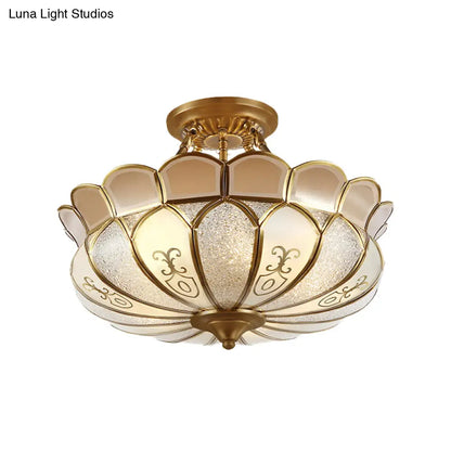 DecorBites™ DecorBites™ Lotus 4/5 Light Colonial Flush Mount with Frosted Glass - Gold Finishing