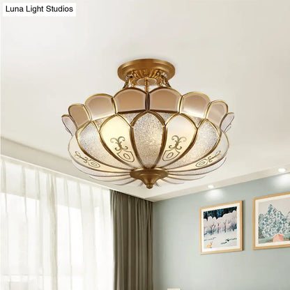 DecorBites™ DecorBites™ Lotus 4/5 Light Colonial Flush Mount with Frosted Glass - Gold Finishing
