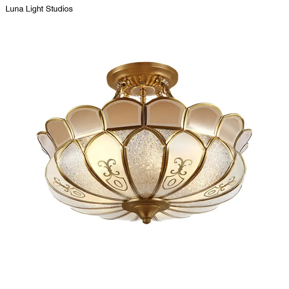 DecorBites™ DecorBites™ Lotus 4/5 Light Colonial Flush Mount with Frosted Glass - Gold Finishing