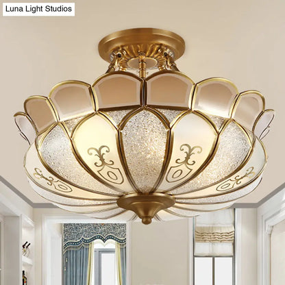 DecorBites™ DecorBites™ Lotus 4/5 Light Colonial Flush Mount with Frosted Glass - Gold Finishing