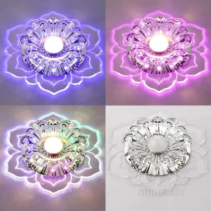 Lotus crystal flower spotlight living room led ceiling light with crystal flower spotlight design and glowing purple pink halo