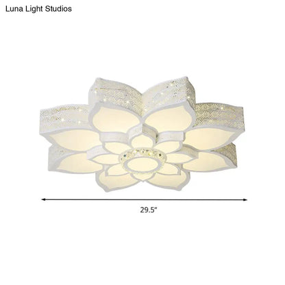 DecorBites™ DecorBites™ Lotus Crystal Flush Mount Light Fixture - White - 23.5"/29.5"/35.5" W - LED Ceiling Light in Warm/White Light