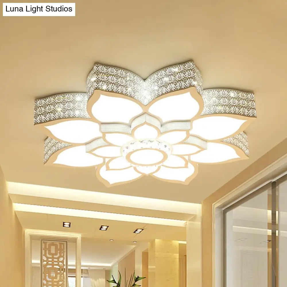 DecorBites™ DecorBites™ Lotus Crystal Flush Mount Light Fixture - White - 23.5"/29.5"/35.5" W - LED Ceiling Light in Warm/White Light