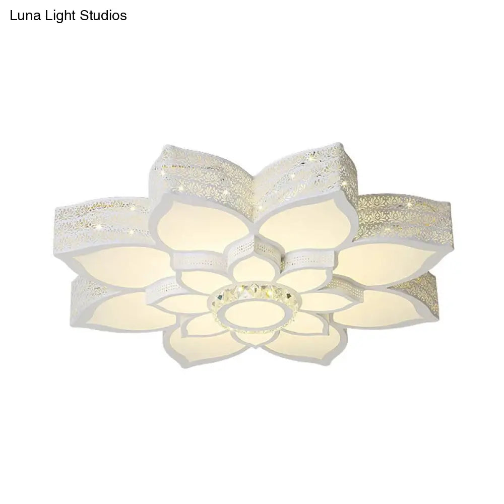 DecorBites™ DecorBites™ Lotus Crystal Flush Mount Light Fixture - White - 23.5"/29.5"/35.5" W - LED Ceiling Light in Warm/White Light