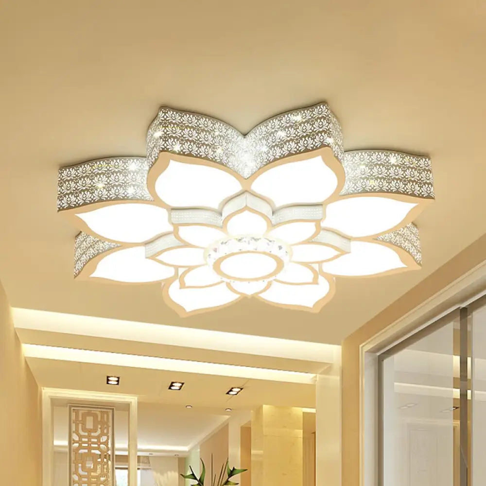 DecorBites™ DecorBites™ Lotus Crystal Flush Mount Light Fixture - White - 23.5"/29.5"/35.5" W - LED Ceiling Light in Warm/White Light