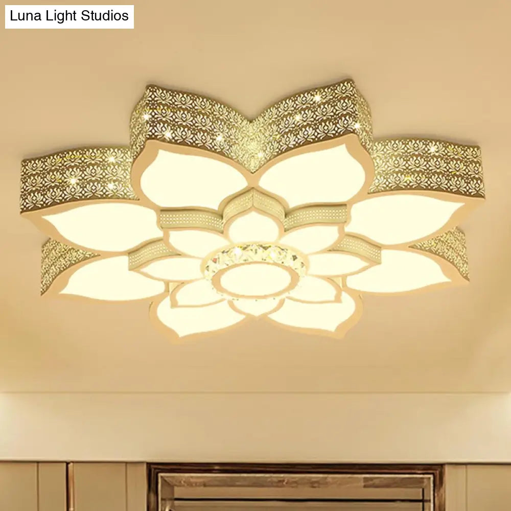 DecorBites™ DecorBites™ Lotus Crystal Flush Mount Light Fixture - White - 23.5"/29.5"/35.5" W - LED Ceiling Light in Warm/White Light