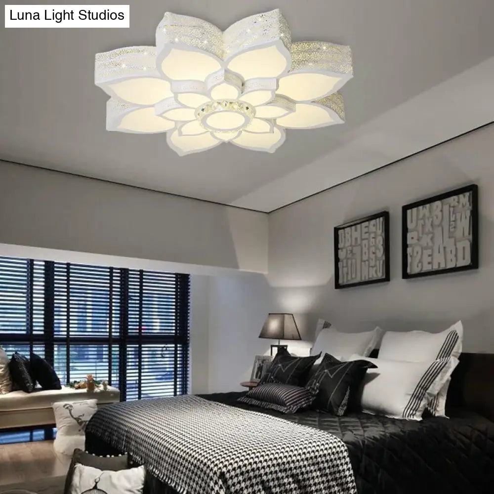 DecorBites™ DecorBites™ Lotus Crystal Flush Mount Light Fixture - White - 23.5"/29.5"/35.5" W - LED Ceiling Light in Warm/White Light