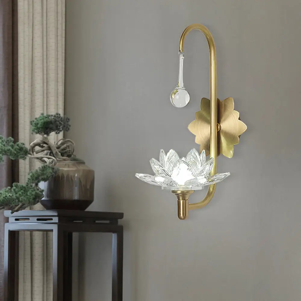 DecorBites™ DecorBites™ Lotus Crystal Wall Sconce - Luxurious 1-Light Brass Wall Lamp