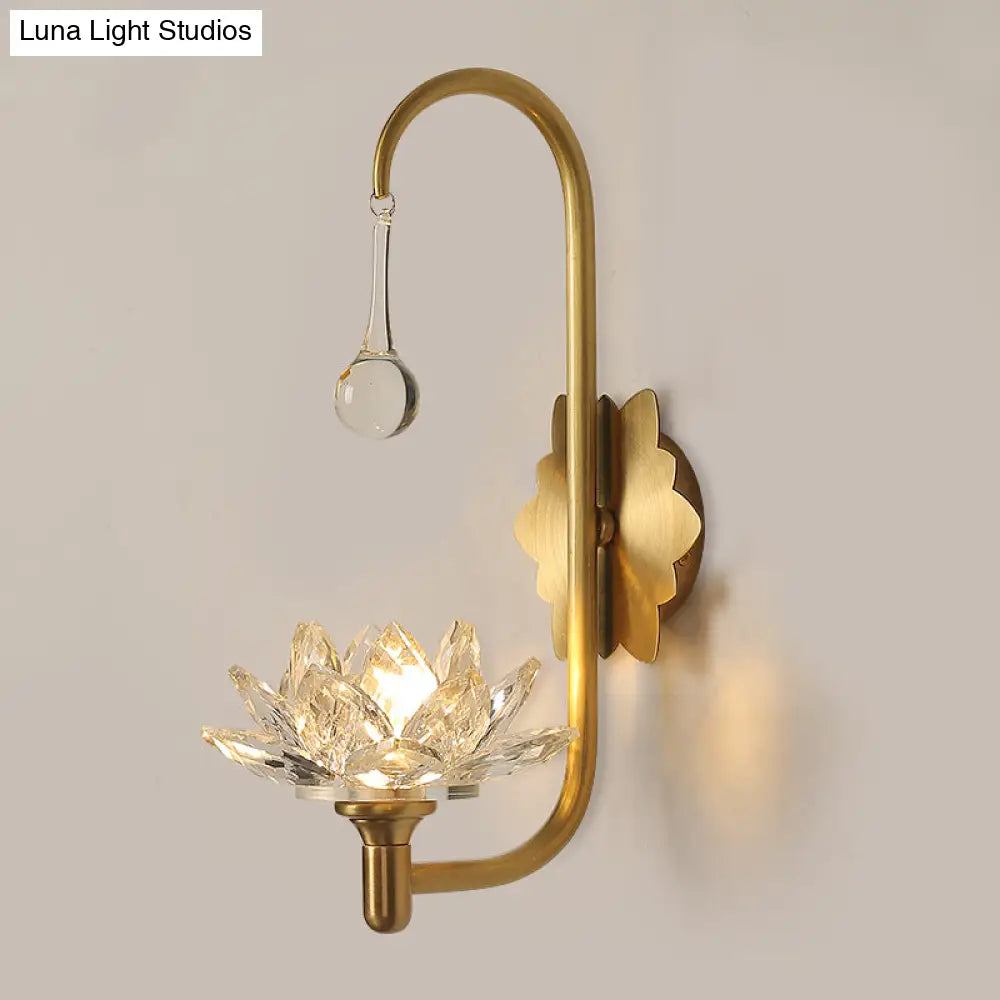 DecorBites™ DecorBites™ Lotus Crystal Wall Sconce - Luxurious 1-Light Brass Wall Lamp