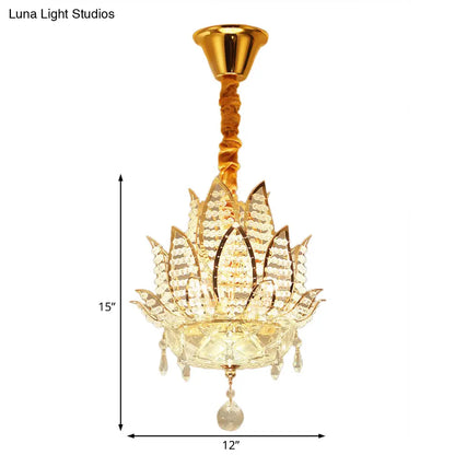 Lámpara de araña con forma de bola de cristal facetada Lotus - Lámpara colgante moderna dorada, 3 luces para pasillo