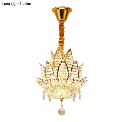 Lámpara de araña con forma de bola de cristal facetada Lotus - Lámpara colgante moderna dorada, 3 luces para pasillo