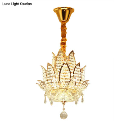 Lámpara de araña con forma de bola de cristal facetada Lotus - Lámpara colgante moderna dorada, 3 luces para pasillo
