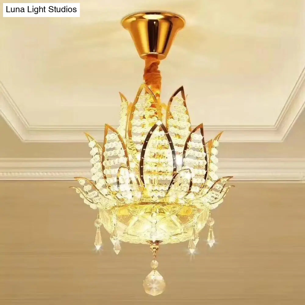 DecorBites™ DecorBites™ Lotus Flush Mount Lamp - 3-Light Crystal Ceiling Light in Gold