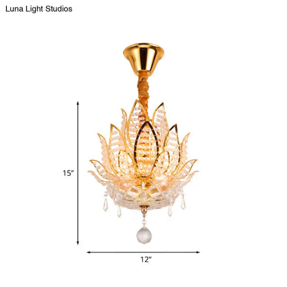 DecorBites™ DecorBites™ Lotus Flush Mount Lamp - 3-Light Crystal Ceiling Light in Gold