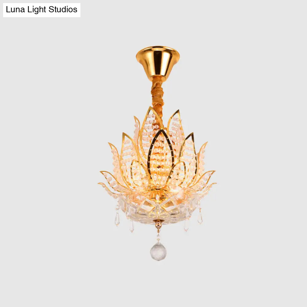 DecorBites™ DecorBites™ Lotus Flush Mount Lamp - 3-Light Crystal Ceiling Light in Gold