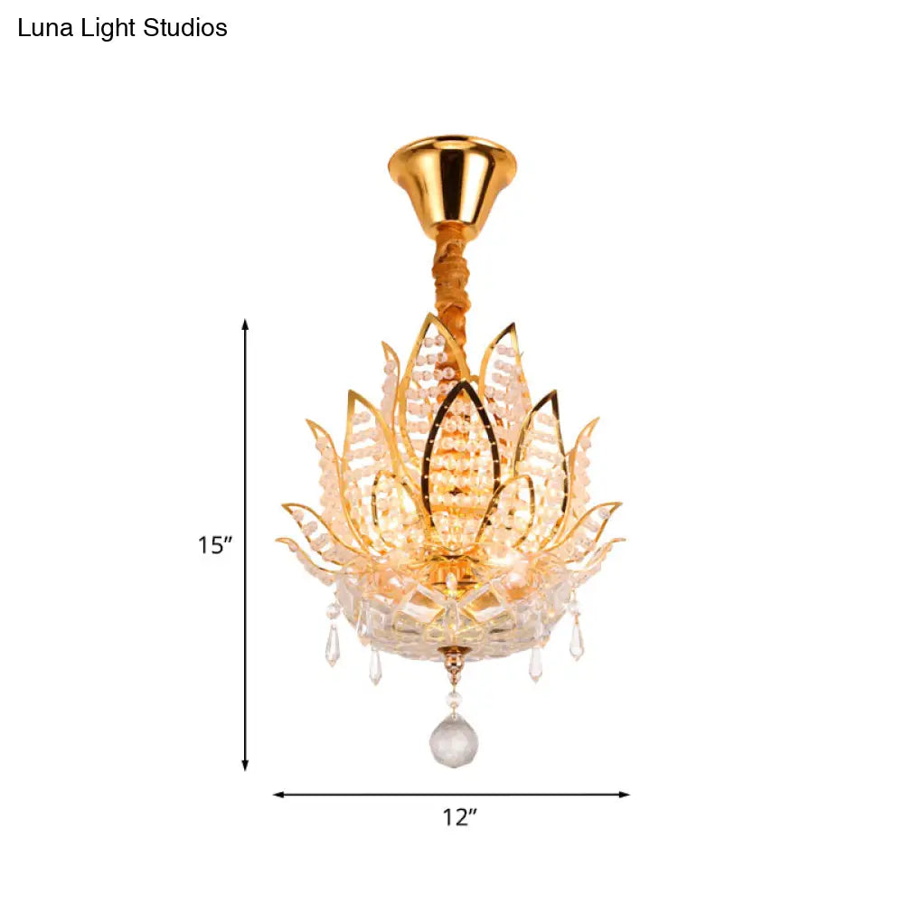 DecorBites™ DecorBites™ Lotus Flush Mount Lamp - 3-Light Crystal Ceiling Light in Gold