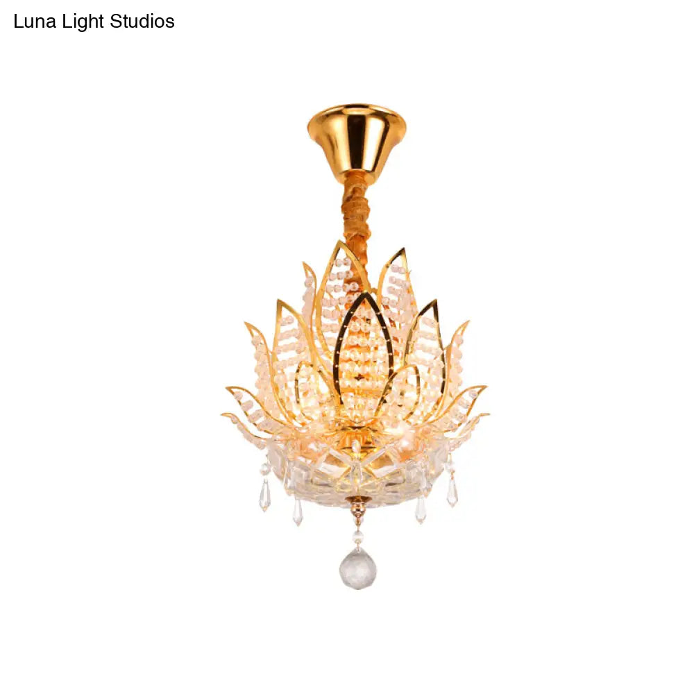 DecorBites™ DecorBites™ Lotus Flush Mount Lamp - 3-Light Crystal Ceiling Light in Gold
