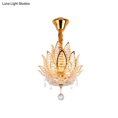 DecorBites™ DecorBites™ Lotus Flush Mount Lamp - 3-Light Crystal Ceiling Light in Gold