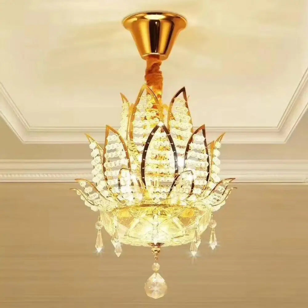 DecorBites™ DecorBites™ Lotus Flush Mount Lamp - 3-Light Crystal Ceiling Light in Gold