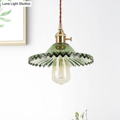 Lotus Glass Scalloped Pendant Lamp - Retro Industrial Style for Restaurants - 1-Light Hanging Lamp