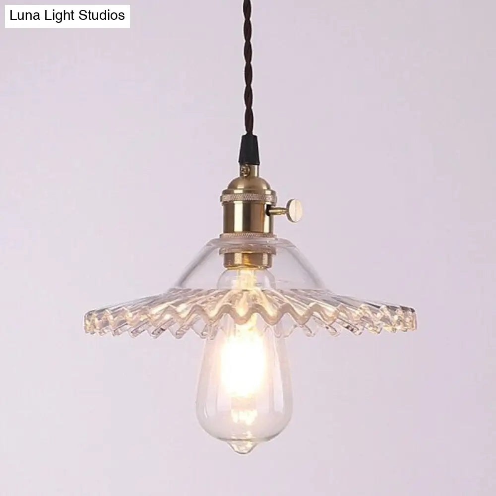 Lotus Glass Scalloped Pendant Lamp - Retro Industrial Style for Restaurants - 1-Light Hanging Lamp