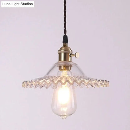 Lotus Glass Scalloped Pendant Lamp - Retro Industrial Style for Restaurants - 1-Light Hanging Lamp