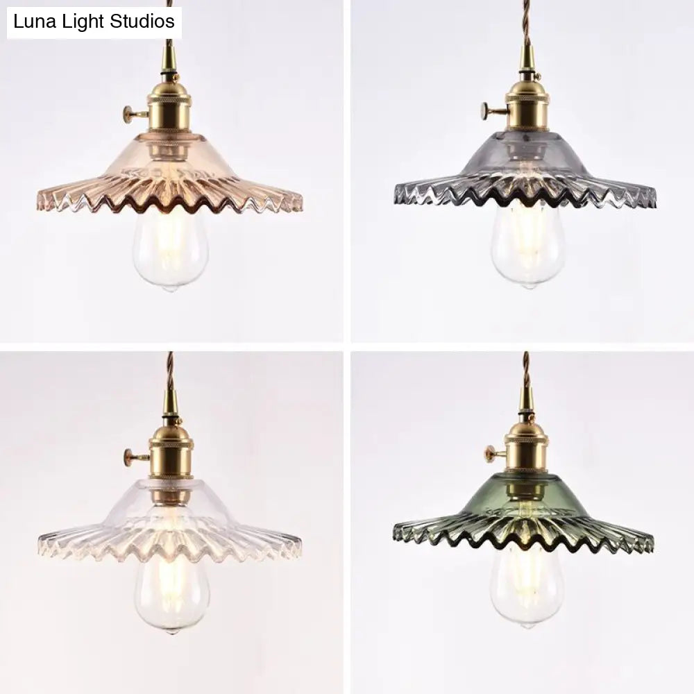 Lotus Glass Scalloped Pendant Lamp - Retro Industrial Style for Restaurants - 1-Light Hanging Lamp