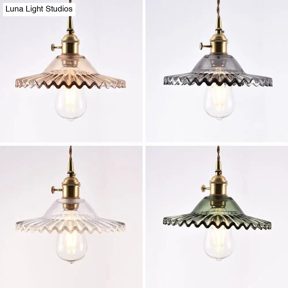 Lotus Glass Scalloped Pendant Lamp - Retro Industrial Style for Restaurants - 1-Light Hanging Lamp