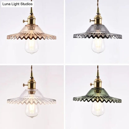 Lotus Glass Scalloped Pendant Lamp - Retro Industrial Style for Restaurants - 1-Light Hanging Lamp