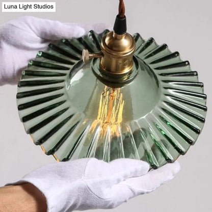 Lotus Glass Scalloped Pendant Lamp - Retro Industrial Style for Restaurants - 1-Light Hanging Lamp