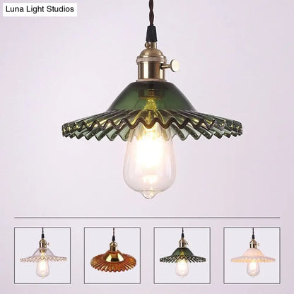 Lotus Glass Scalloped Pendant Lamp - Retro Industrial Style for Restaurants - 1-Light Hanging Lamp