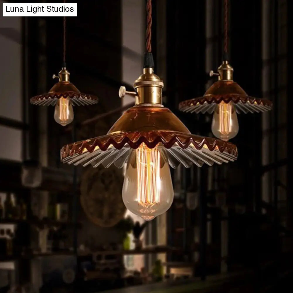 Lotus Glass Scalloped Pendant Lamp - Retro Industrial Style for Restaurants - 1-Light Hanging Lamp