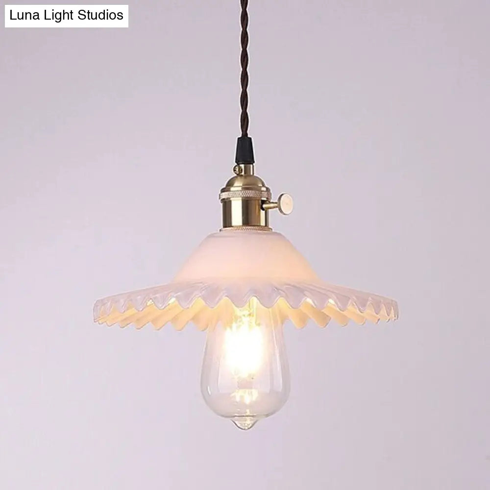 Lotus Glass Scalloped Pendant Lamp - Retro Industrial Style for Restaurants - 1-Light Hanging Lamp