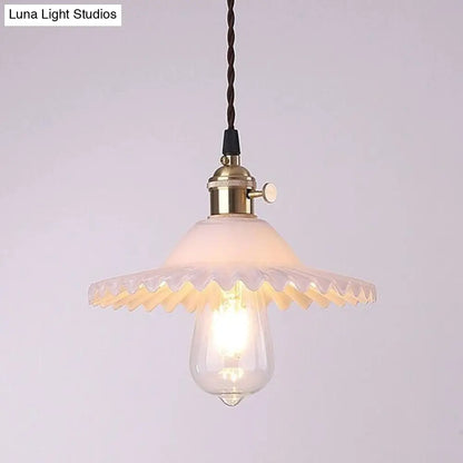 Lotus Glass Scalloped Pendant Lamp - Retro Industrial Style for Restaurants - 1-Light Hanging Lamp