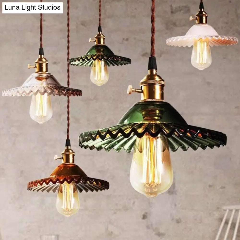 Lotus Glass Scalloped Pendant Lamp - Retro Industrial Style for Restaurants - 1-Light Hanging Lamp