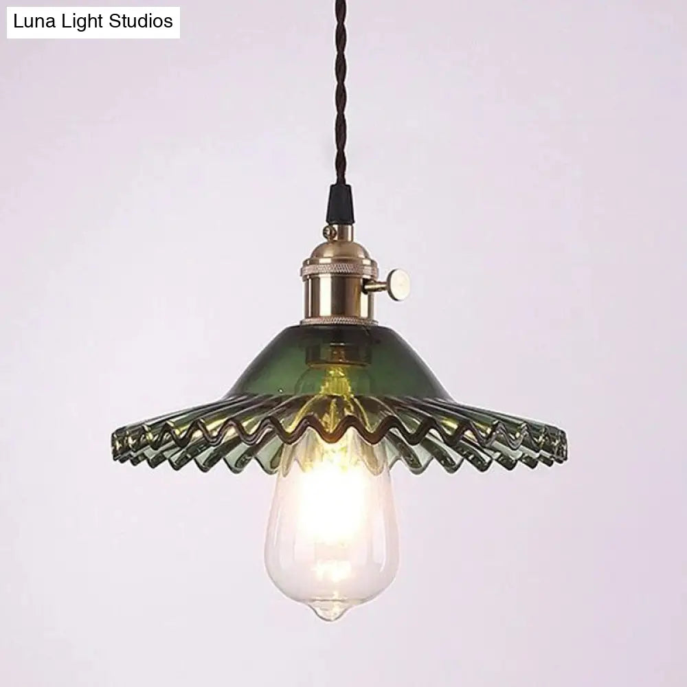 Lotus Glass Scalloped Pendant Lamp - Retro Industrial Style for Restaurants - 1-Light Hanging Lamp