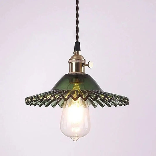 Lotus Glass Scalloped Pendant Lamp - Retro Industrial Style for Restaurants - 1-Light Hanging Lamp