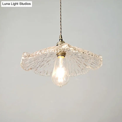 Lotus Leaf Pendant Lamp - Farmhouse Brass Clear Carved Glass Hanging Light for Dining Table