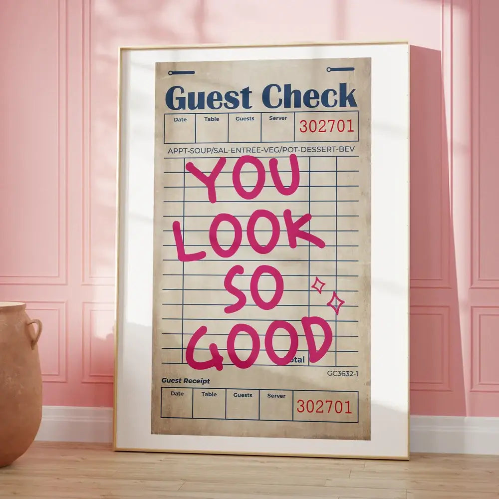 DecorBites™ wall art canvas featuring a kind love quote in bold pink on a vintage guest check background