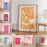 A framed decorbites™ wall art canvas featuring a bold orange kind love quote on light pink with a white heart symbol