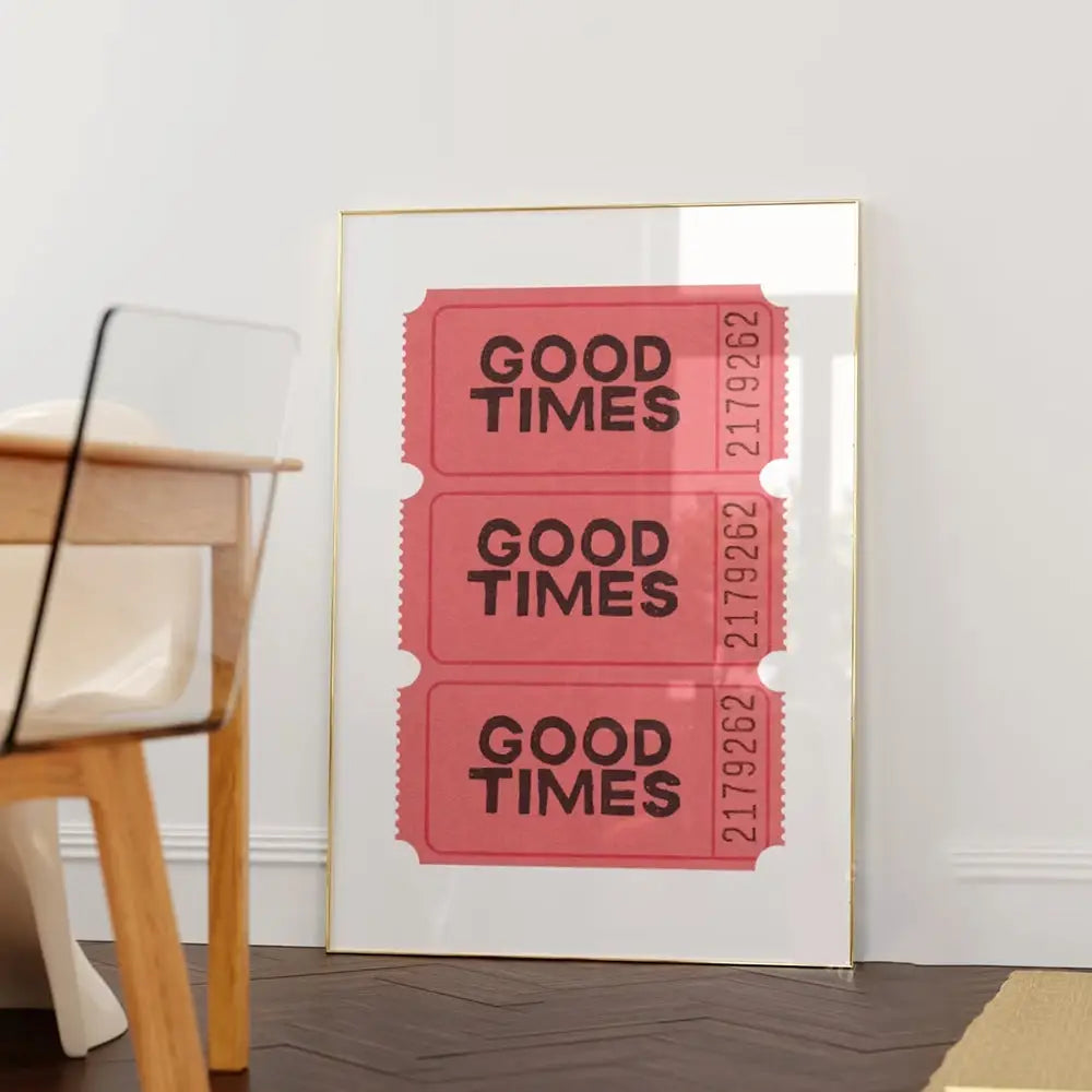 A DecorBites wall art canvas featuring a kind love quote with three stacked pink ticket designs and bold black text